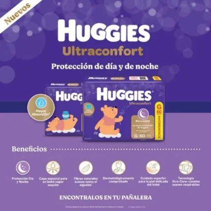 Pañal huggies ultraconfort dia y noche ahorrapack talle extra grande (XG)